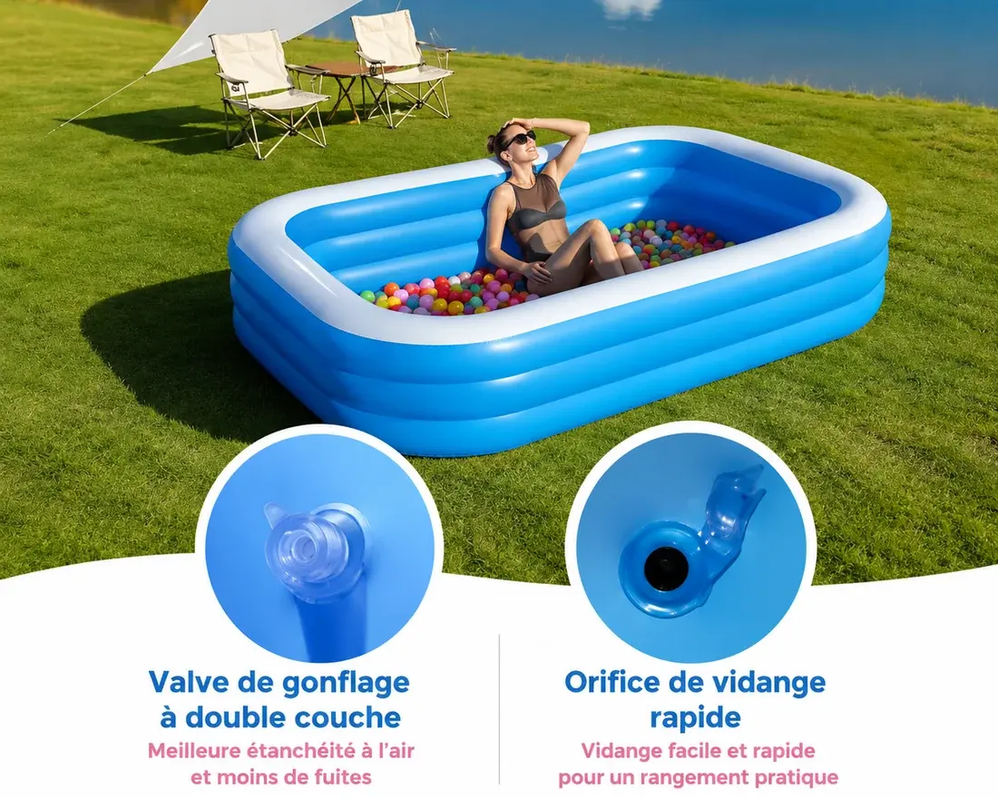 Grande piscine gonflable bleue 3 mètres pour toute la famille